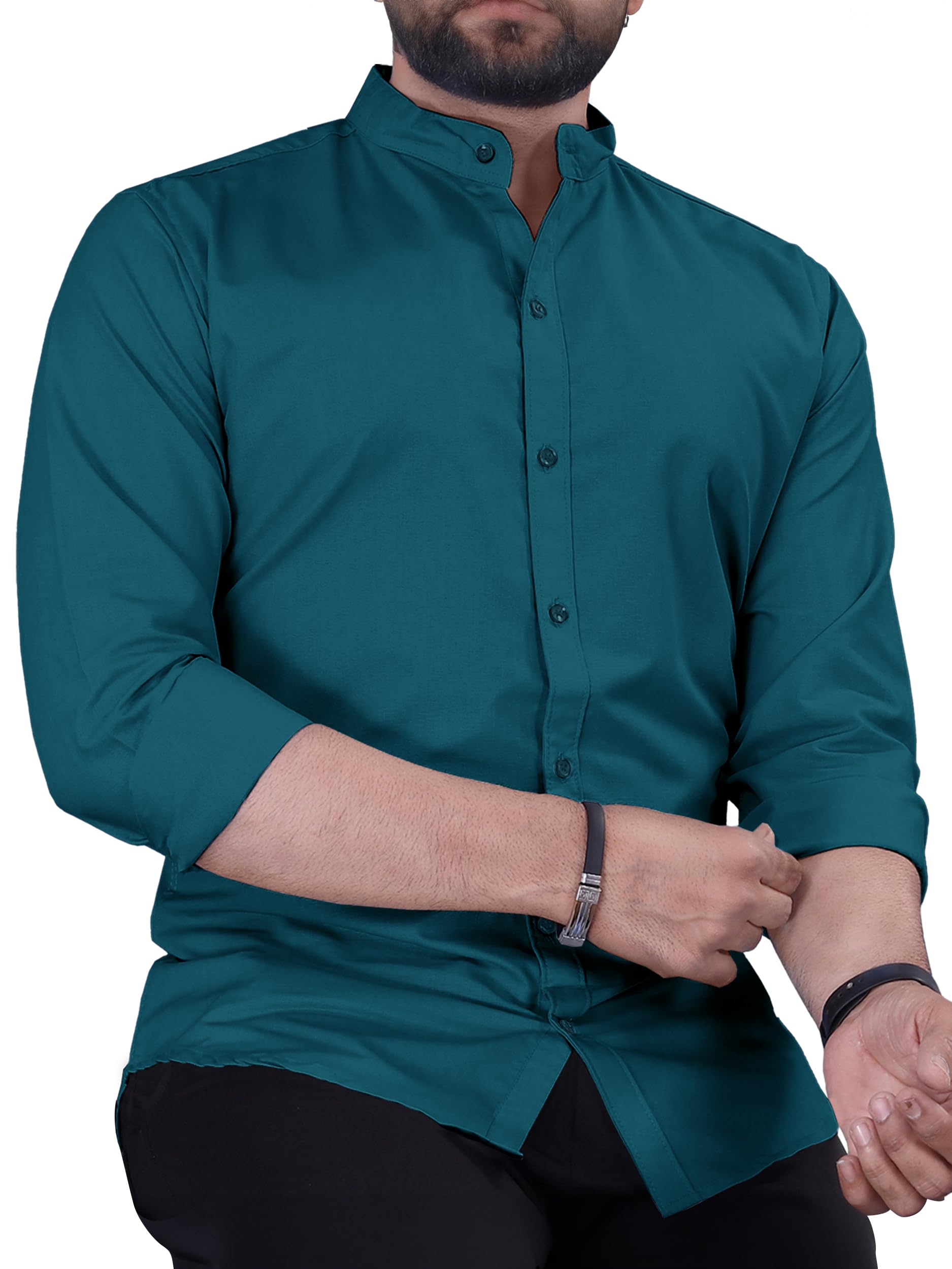 Noble Monk MenS Regular Fit Formal Shirt |Full Sleeve MenS Shirt Teal Blue