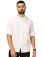 Thomas Scott Cotton Linen Mandarin Collar Roll Up Sleeve Casual Shirt for Mens