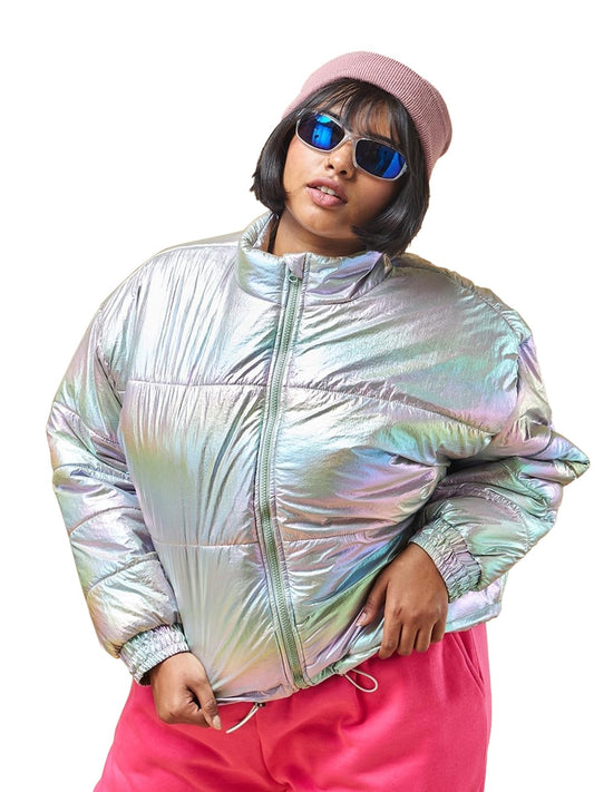Bewakoof Womens Solid Oversized Plus Size Jacket_596281_Grey_6XL