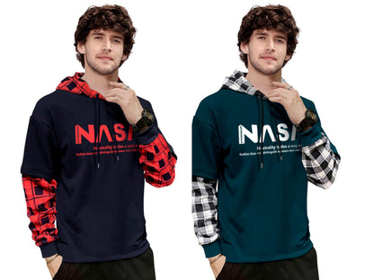 Noble Monk Men Stylish Printed T-Shirt (Pack Of 2) | Full Sleeve | Hooded Neck | Combo Hoodies For Men