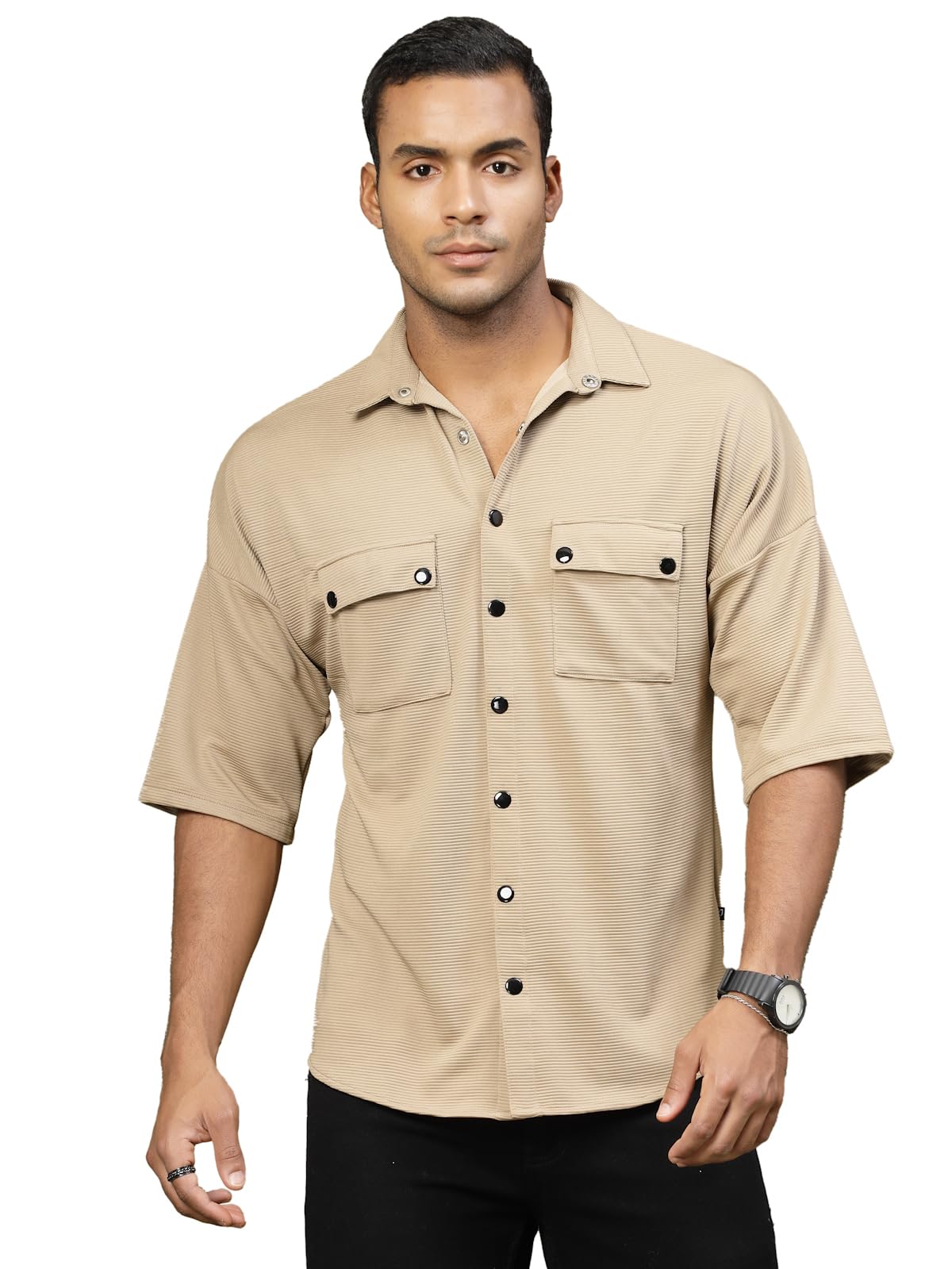 Rigo Polyester Oversized Shirt for Men | Half Sleeves, Oversized Fit Utility Shirt for Men | Oversized Drop Shoulders Shirt for