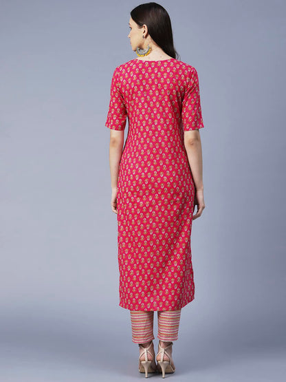ANNI DESIGNER Women's Cotton Blend Printed Straight Kurta with Pant (PRNEA)