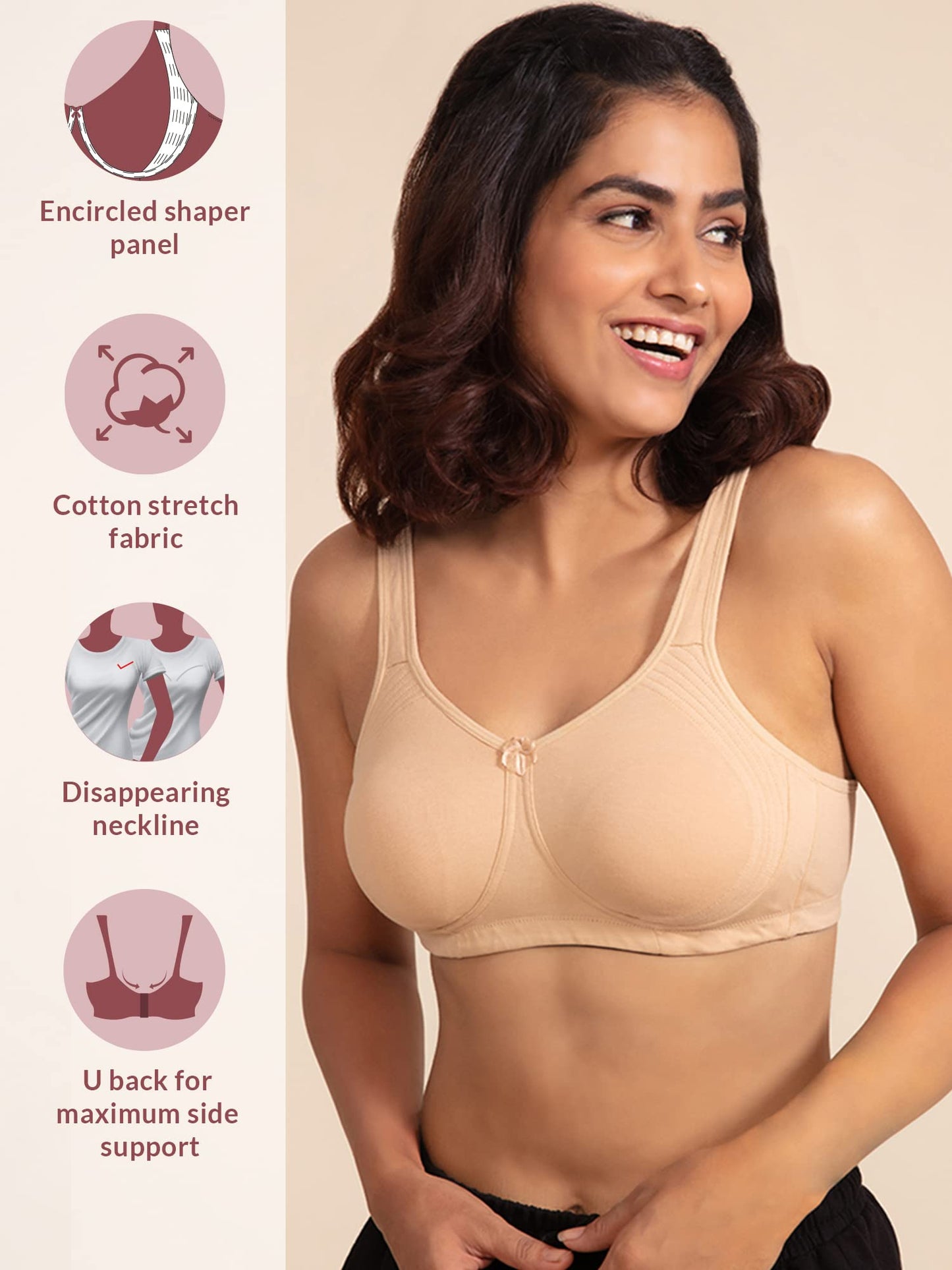 NYKD Everyday Cotton Bra for Women - Encircled with Love | Non-Padded | Wirefree | Full Coverage with Side Support Shaper (NYB16