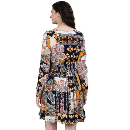 Ishin Womens Viscose Rayon Multi Coloured Floral Printed Dress