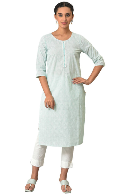 Aurelia Womens Floral Regular Blue Printed Cotton Kurta (23FEA13902-506704