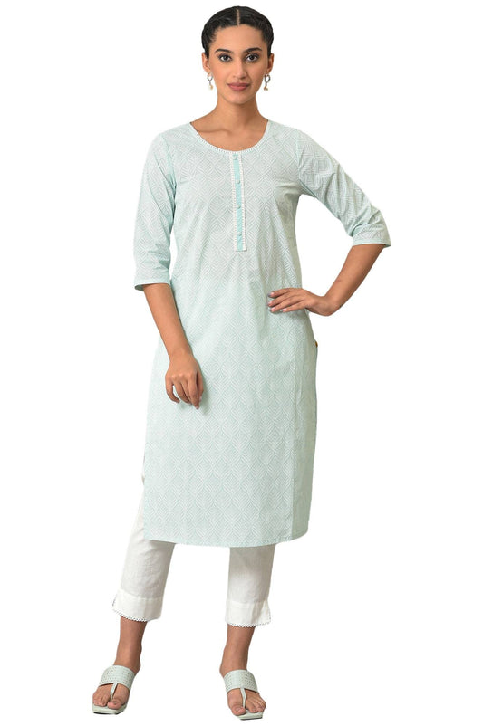 Aurelia Womens Floral Regular Blue Printed Cotton Kurta (23FEA13902-506704