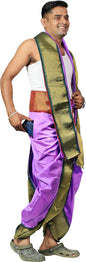 Prakasam Cotton Mens Asha Silk Panchakacham Ready To Wear Dhoti Towel Set With Pocket/Panchakacham Dhoti With Angavastram (Stitc