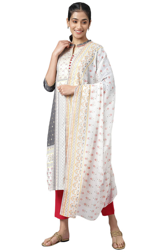 Aurelia Steel Grey Floral Printed Foil Beaded Kurta Dupatta Bottomwear