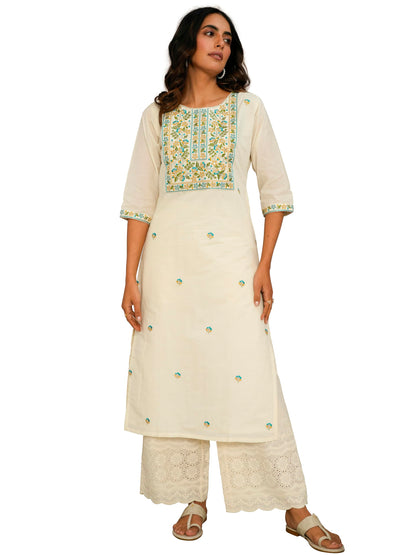 Libas WomenS Cotton Embroidered Straight Kurta (26727_Off White