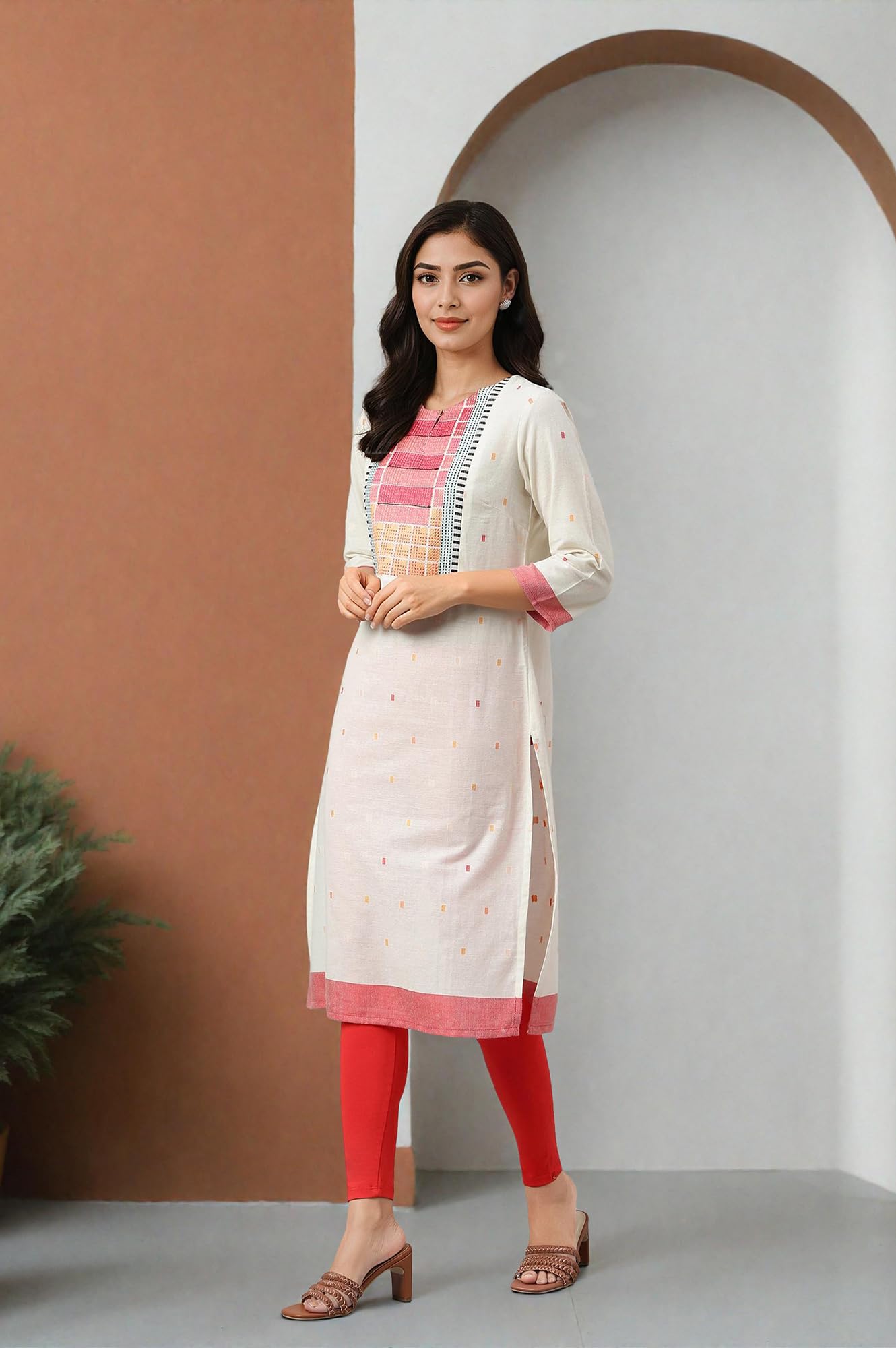 W For Woman Cotton Dobby Straight Kurta, Leggings And Butta Dobby Dupatta Set