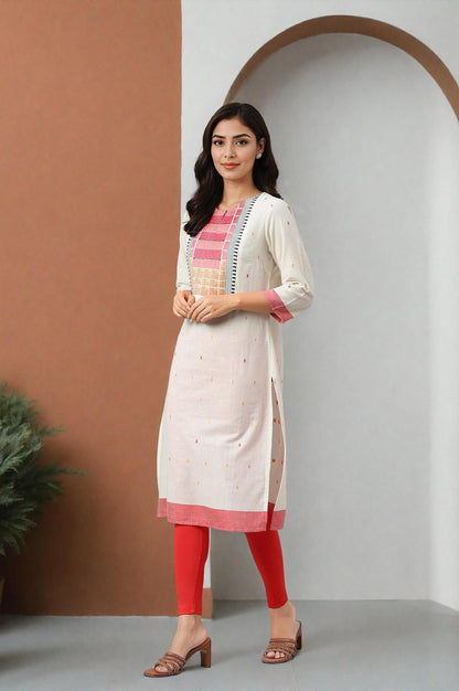 W For Woman Cotton Dobby Straight Kurta, Leggings And Butta Dobby Dupatta Set