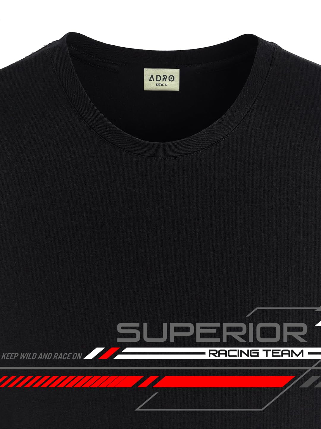 ADRO Men's Graphic Printed 100% Cotton T-Shirt - Regular Fit, Printed T-Shirts for Men (RN24-RAC-BL_Black)