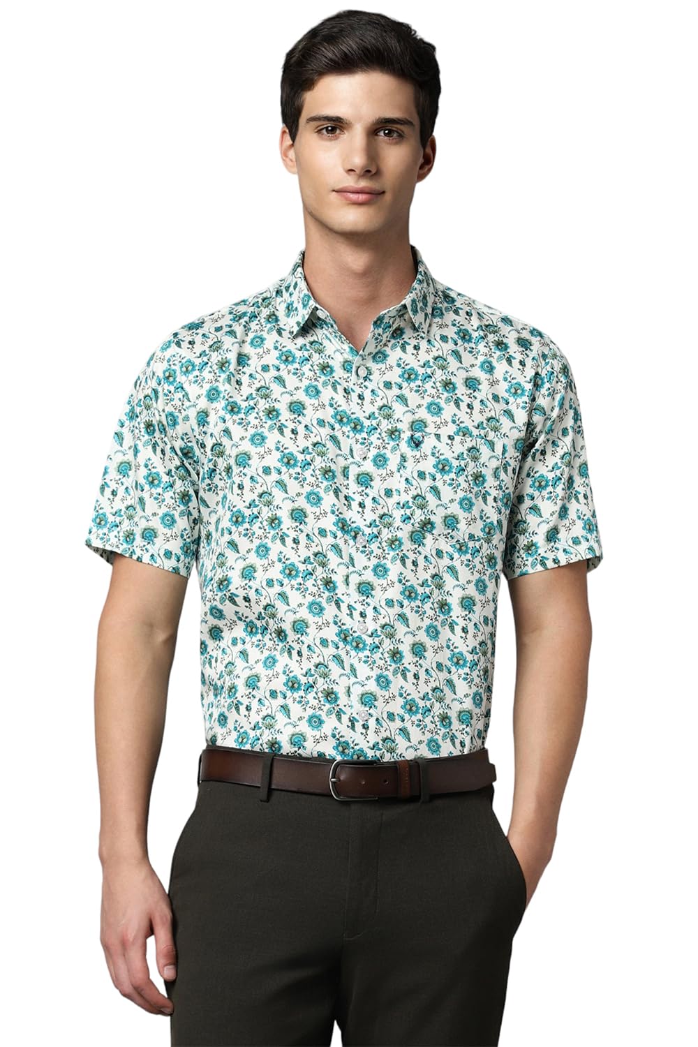 Allen Solly Men Slim Fit Printed Formal Cotton Half Sleeve Shirt