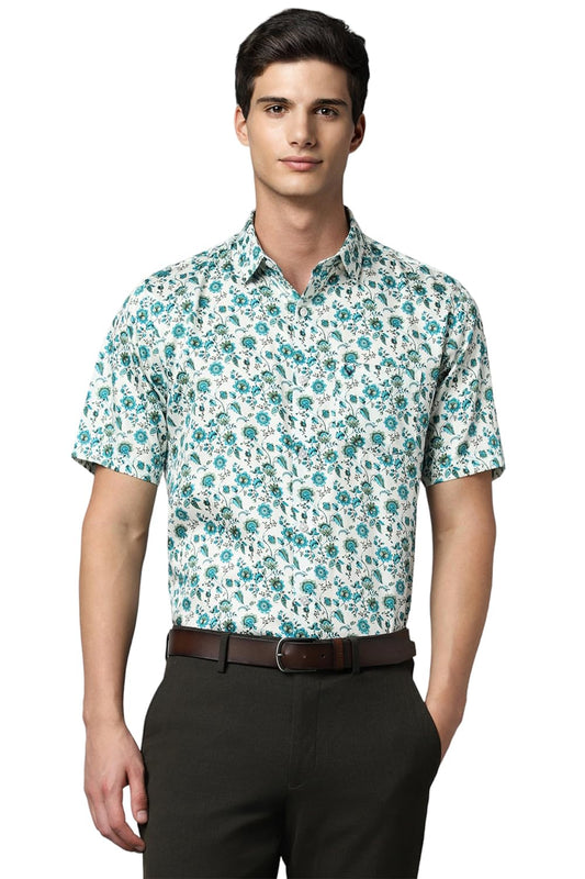 Allen Solly Men Slim Fit Printed Formal Cotton Half Sleeve Shirt