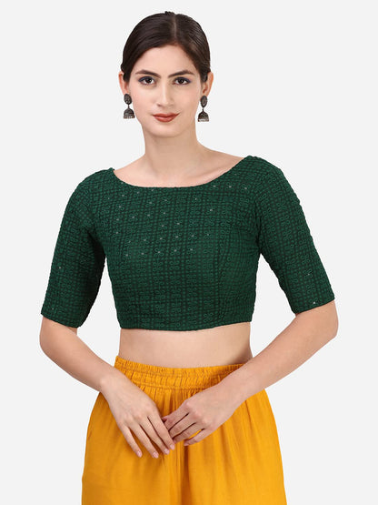 Oomph! Traditional Cotton Schiffli Fabric Blouse For Women |Elbow Length Sleeves | Wedding & Festival Wear | Comfortable & Trend