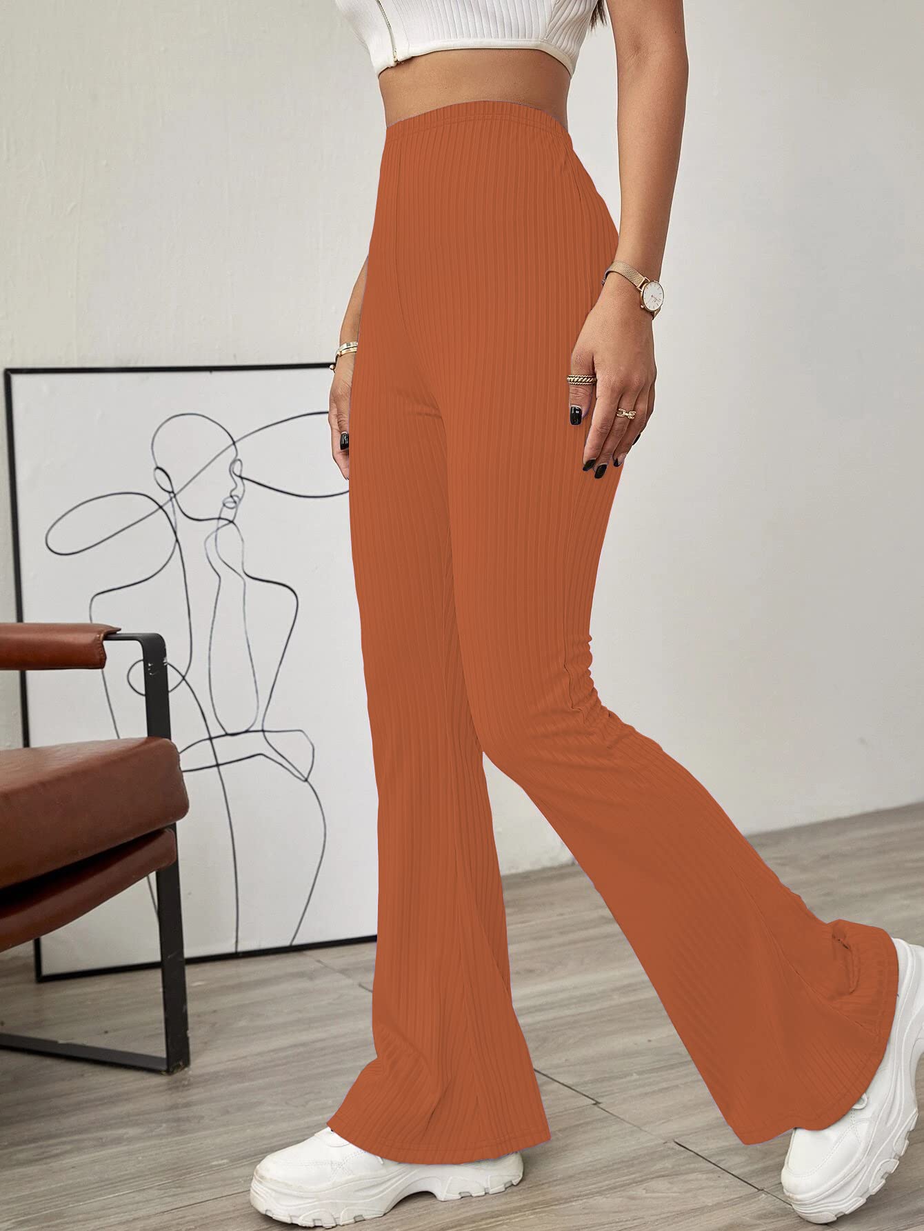 Shasmi Rust Womens Yoga Dress Pants Stretchy Work Slacks Business Casual Office Flare Bell-Bottom/Boot-Cut Elastic Waist Regula