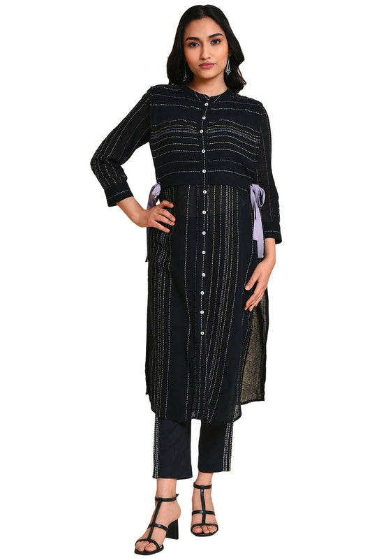 W for Woman Black Mock Vest Plus Size Kurta