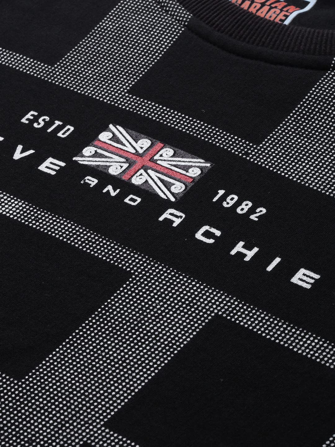 The Indian Garage Co Black Regular Fit Checkered Long Sleeve Pull On Sweatshirt
