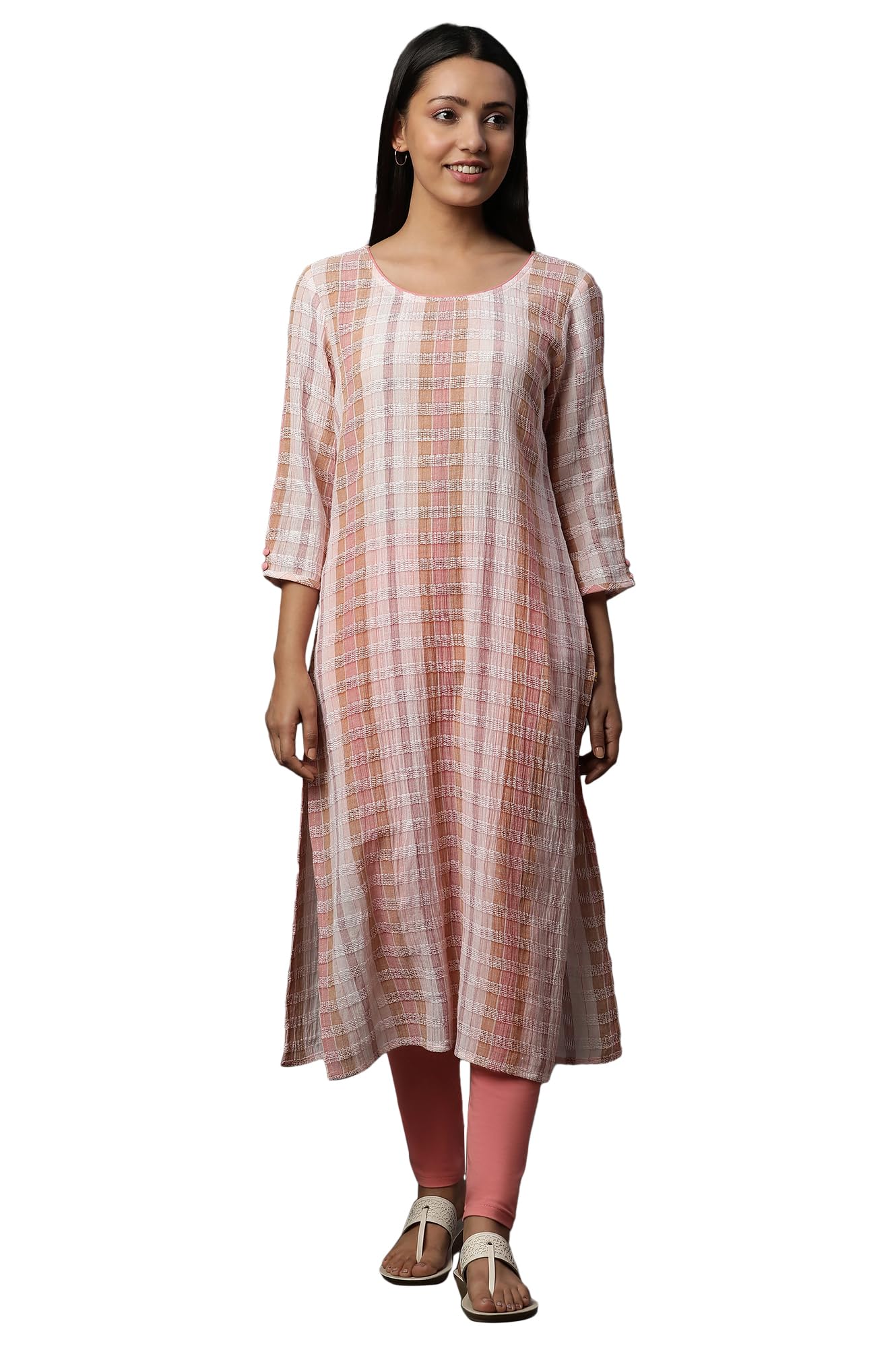 Aurelia Women Striped Cotton Straight Kurta_24FEA14813_S Pink