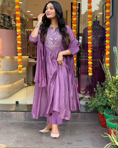 GoSriKi Women's Rayon Viscose Embroidered A-Line Kurta with Pant & Dupatta