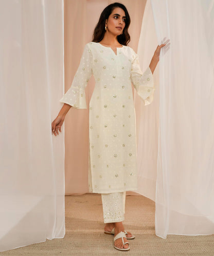Libas Womens Embroidered Cotton Straight Kurta With Trousers And Dupatta