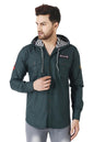 Besix MenS Green Tailored Fit Cotton Blend Shirt For Man With Hoodie - Casual Long Sleeve Shirt With Pockets - Patch Detail For