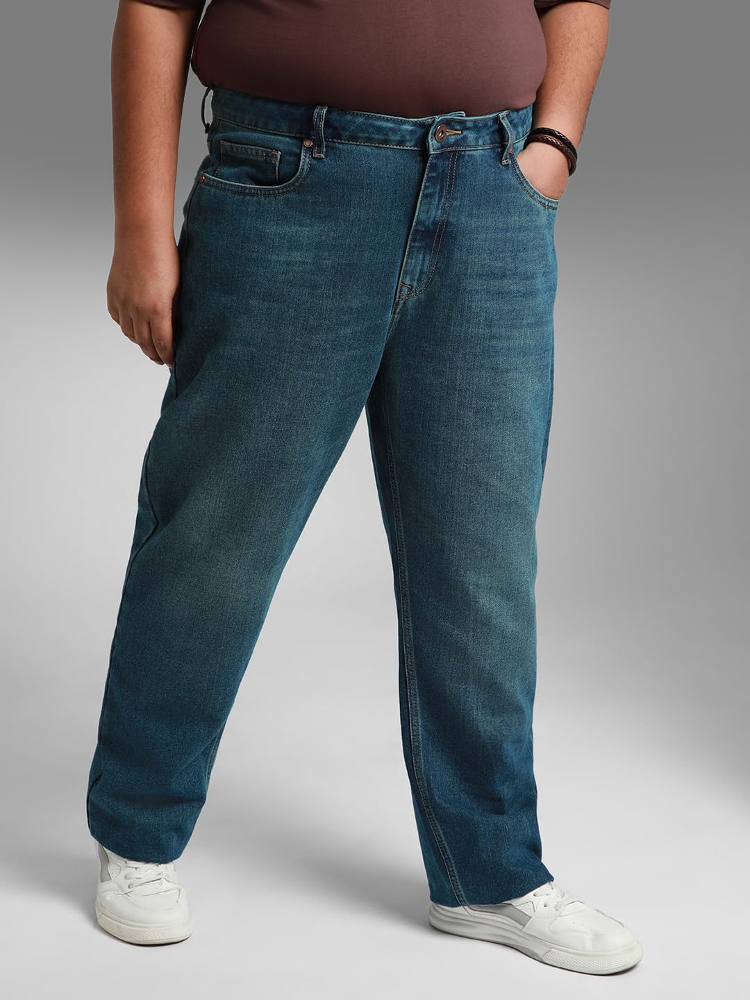 High Star Men Plus Size Straight Fit Light Fade Pure Cotton Jeans Indigo
