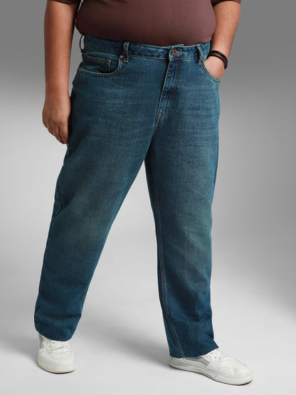 High Star Men Plus Size Straight Fit Light Fade Pure Cotton Jeans Indigo