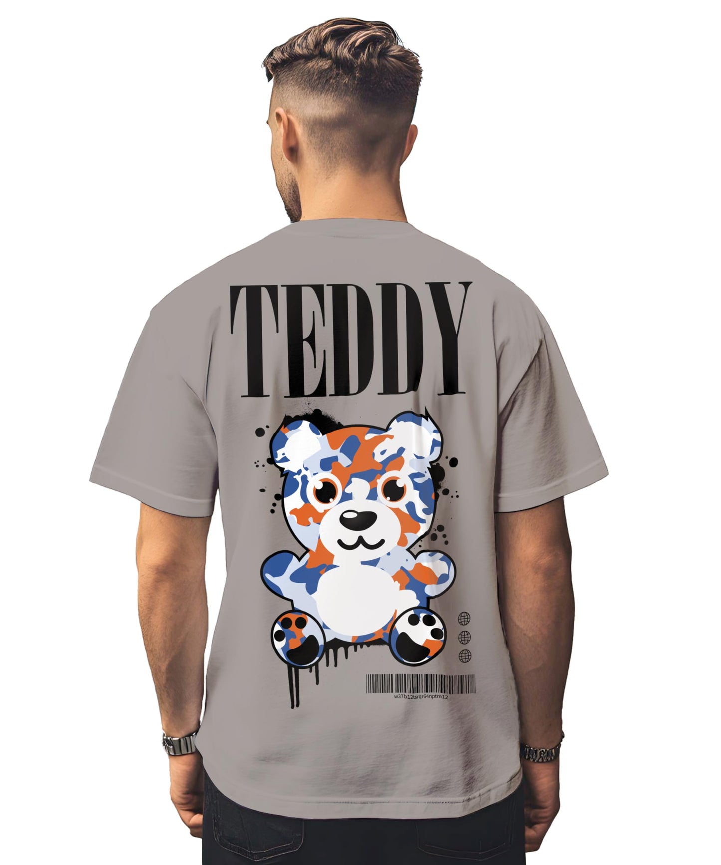 Peppyzone Mens Oversized Fit T-Shirt (PZ-OST-Teddy36FB40FB_Grey