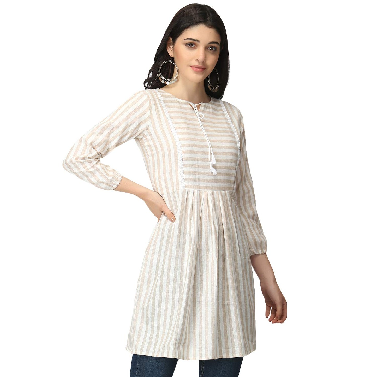 OM SAI LATEST CREATION Slub Rayon Fully Stitched Anarkali Foil Print Kurti for Women & Girls on Jeans Palazzo or Skirt (Plus Size Upto 2XL) (Off-White)