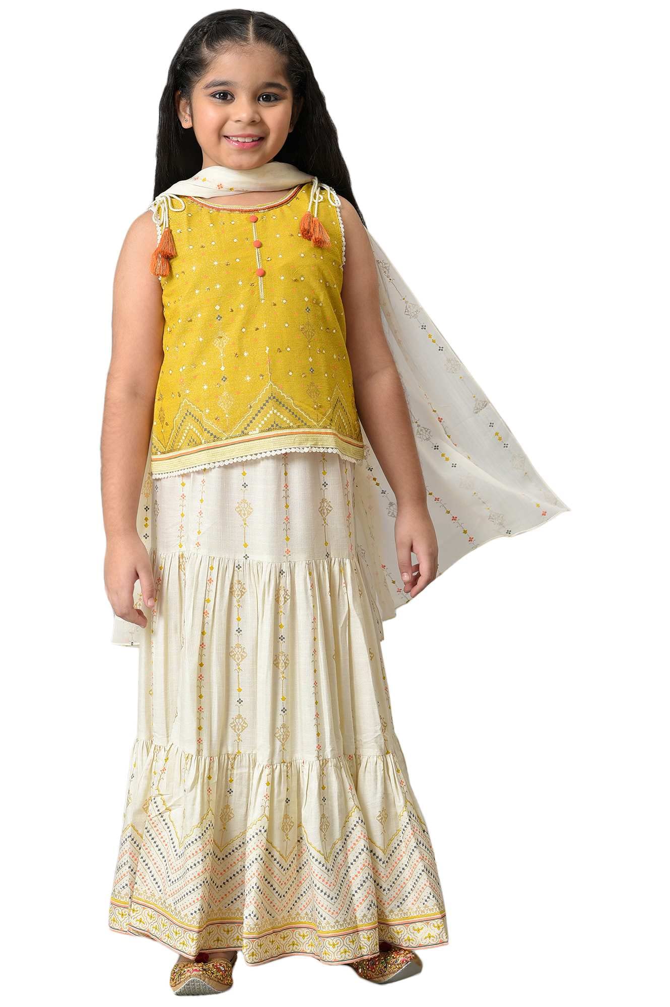 Aurelia Girl's Viscose Top-Skirt-Dupatta (22AUG10155B-504355_Yellow