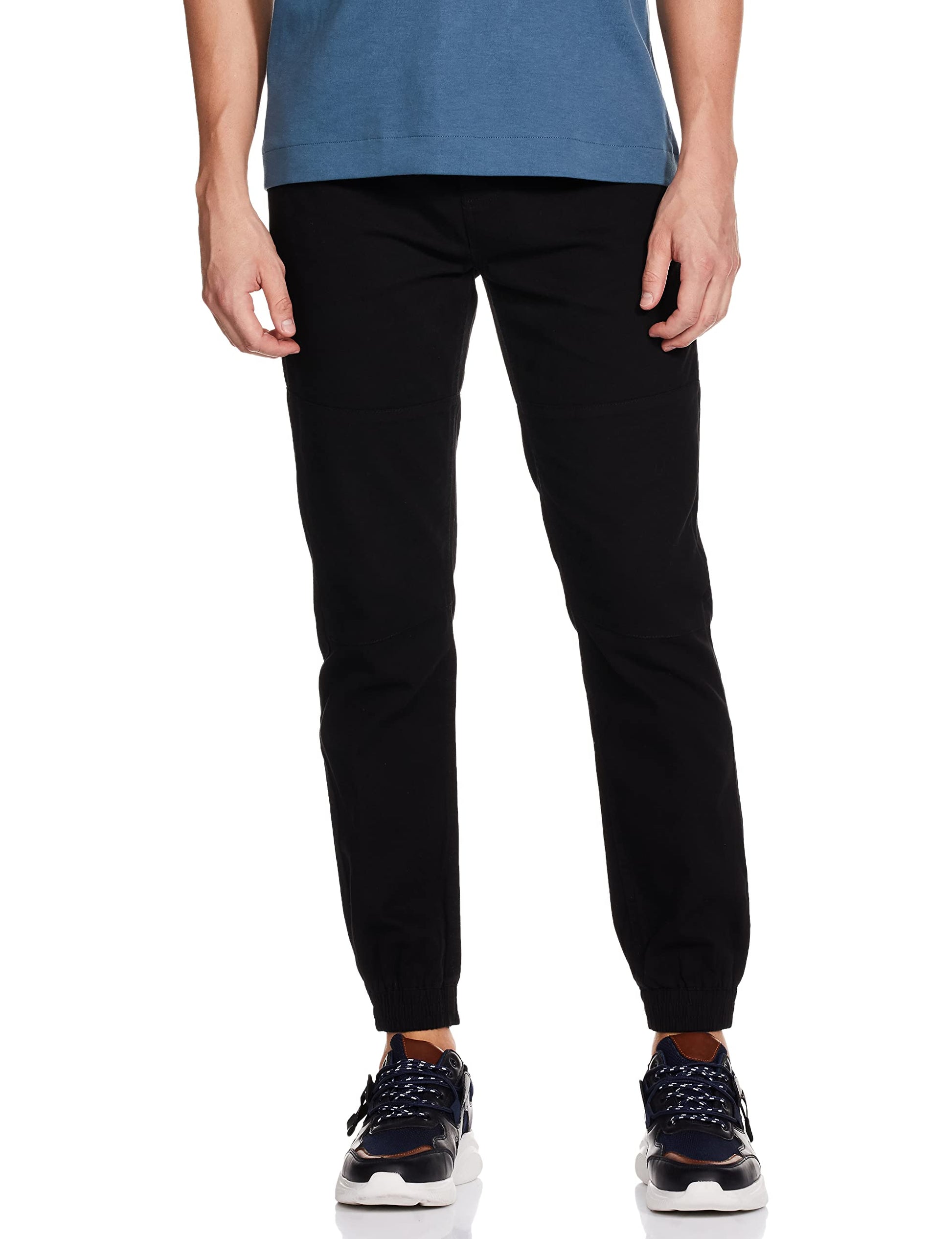 The Indian Garage Co Men Slim Fit Solid Mid-Rise Biker Joggers Black