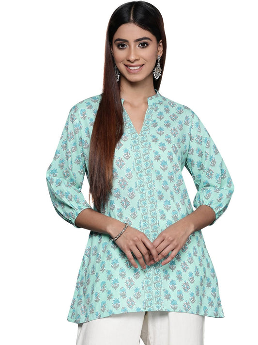 Libas Blue Printed Cotton Straight Kurti
