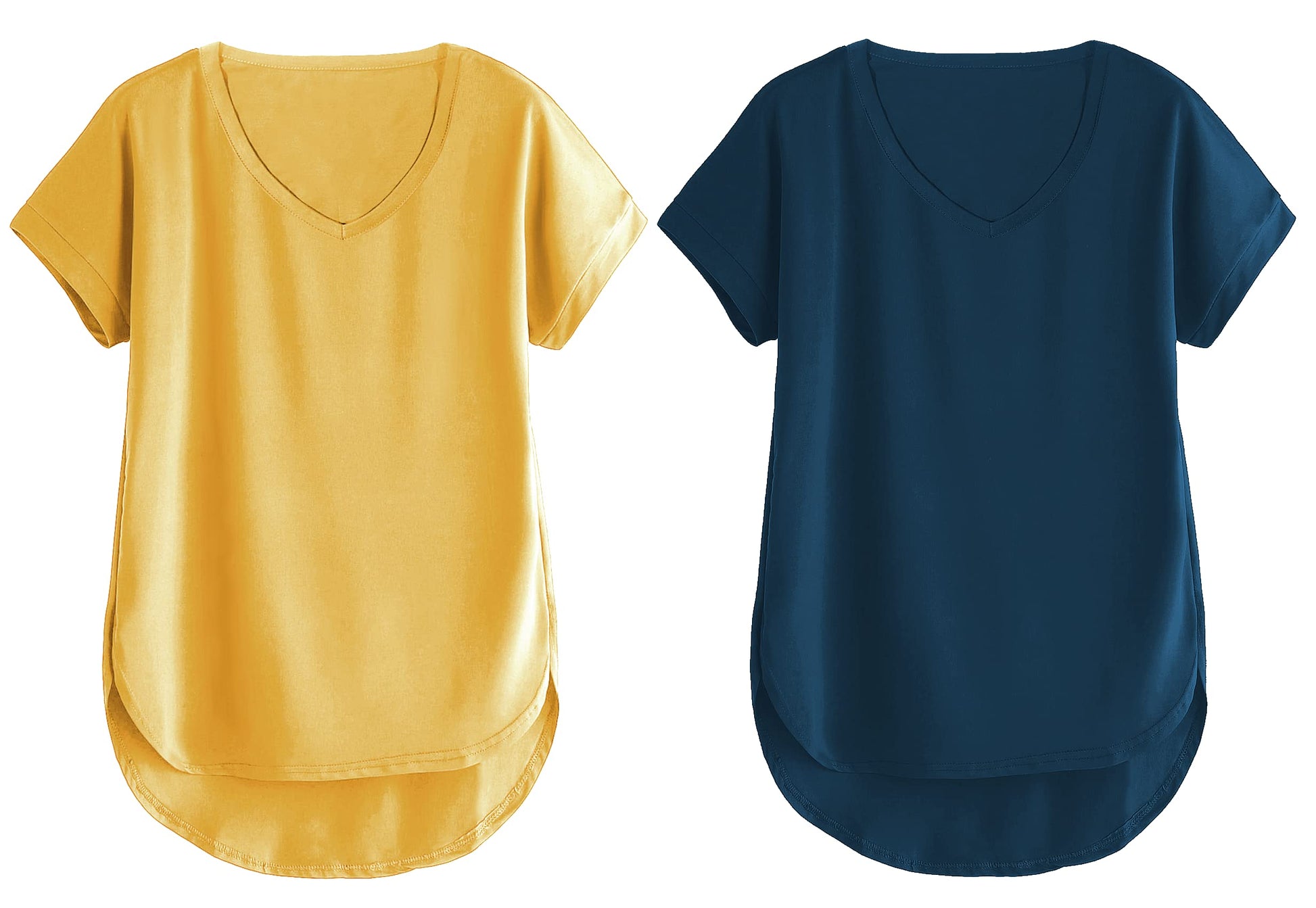 Fabricorn Combo Of Plain Mustard Yellow And Airforce Blue V- Neck Up And Down Cotton Tshirt For Women (Mustard Yellow And Airfor
