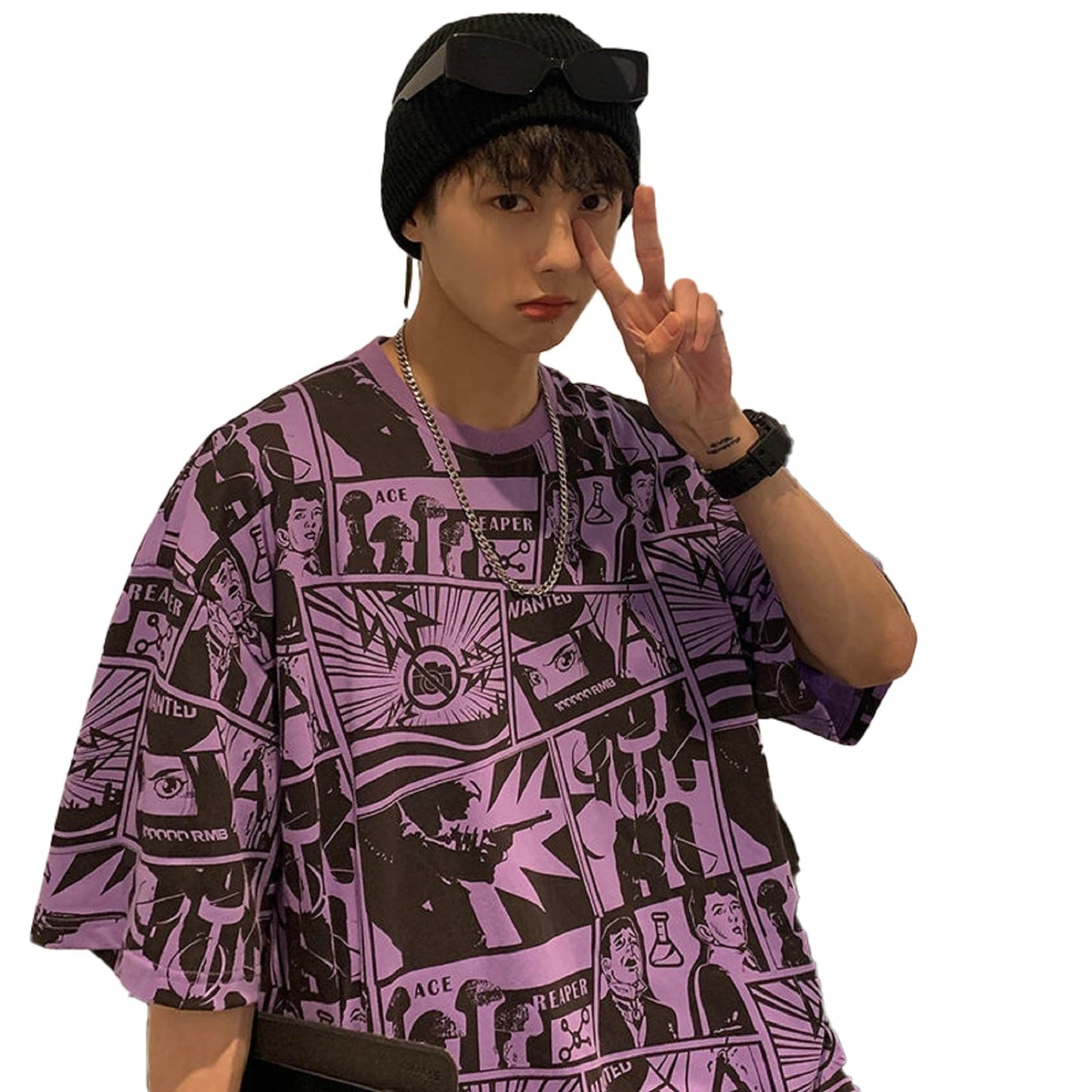 Thalasi Comic All Over Printed Green Anime Oversized T Shirts For Men - Drop Shoulder Loose Fit Cotton T-Shirt - Trending Naruto