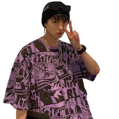 Thalasi Comic All Over Printed Green Anime Oversized T Shirts For Men - Drop Shoulder Loose Fit Cotton T-Shirt - Trending Naruto