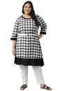 Black Checker Dobby Plus Size Kurta With Belt