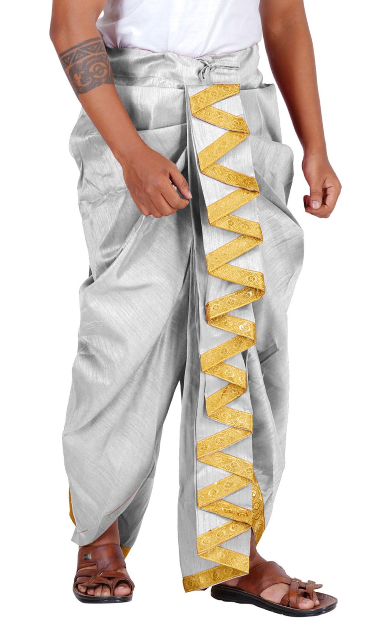 Prakasam Cotton MenS Colour Ready Dhoti With Zig Zag Self Design Border