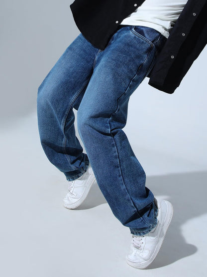 Hubberholme Men Blue Cotton Tapered Fit Mid-Rise Jeans