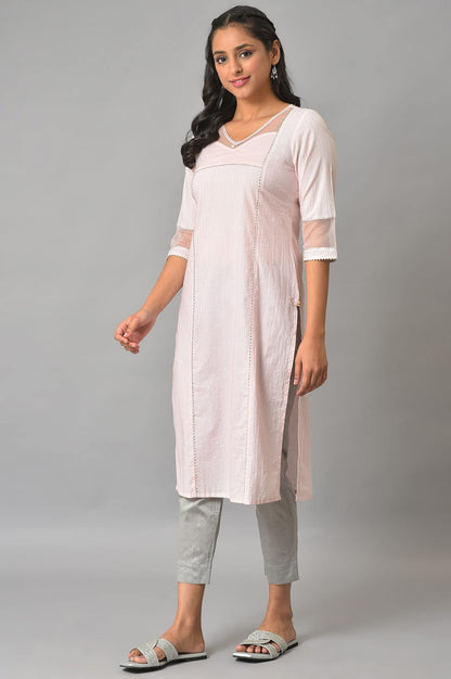 Pink Sequined Lurex Striped Kurta