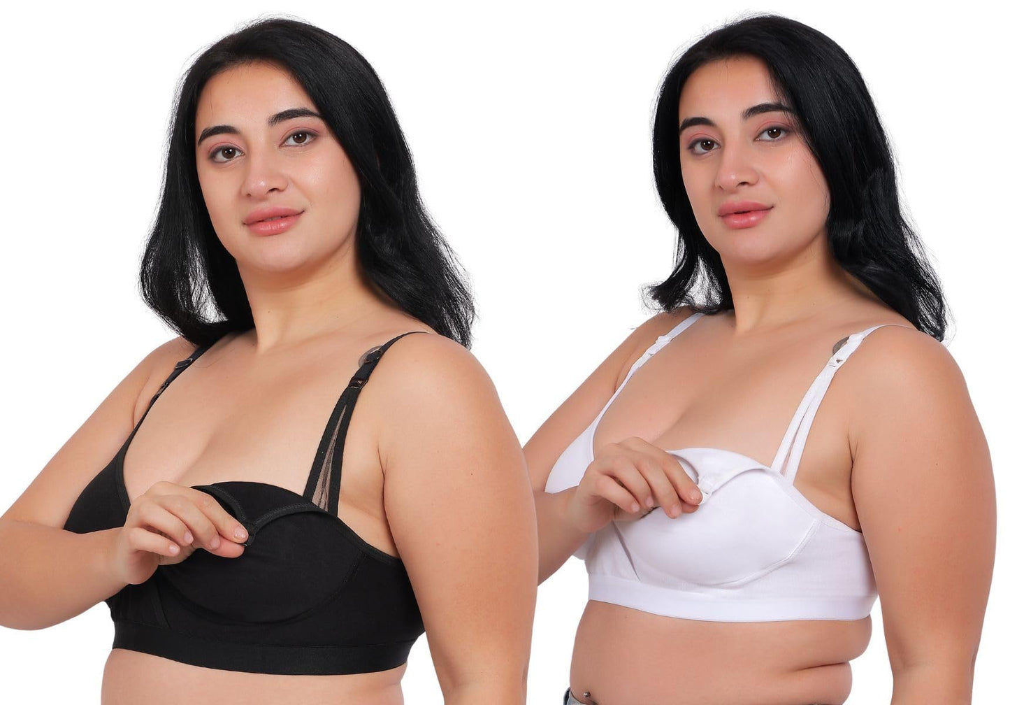 Fabme WomenS Cotton Wire Free Casual Nursing Bra (Pack Of 2) (Po2-Br_243_White, Black