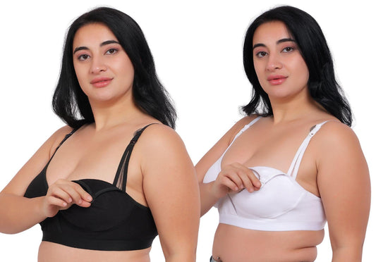 Fabme WomenS Cotton Wire Free Casual Nursing Bra (Pack Of 2) (Po2-Br_243_White, Black