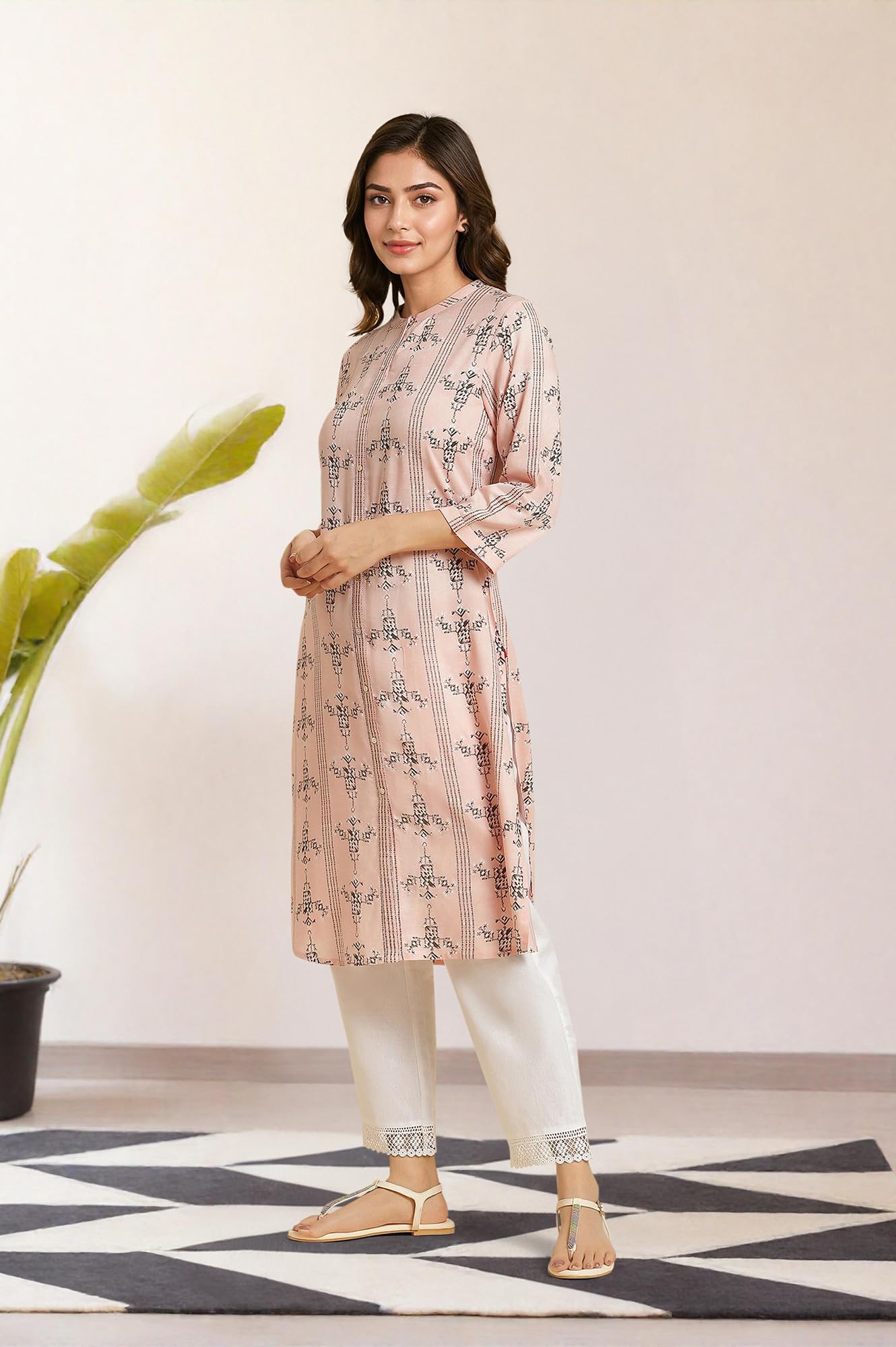 W for Woman Womens Viscose Regular Kurta (23AUW19916-122831_Crepe Pink