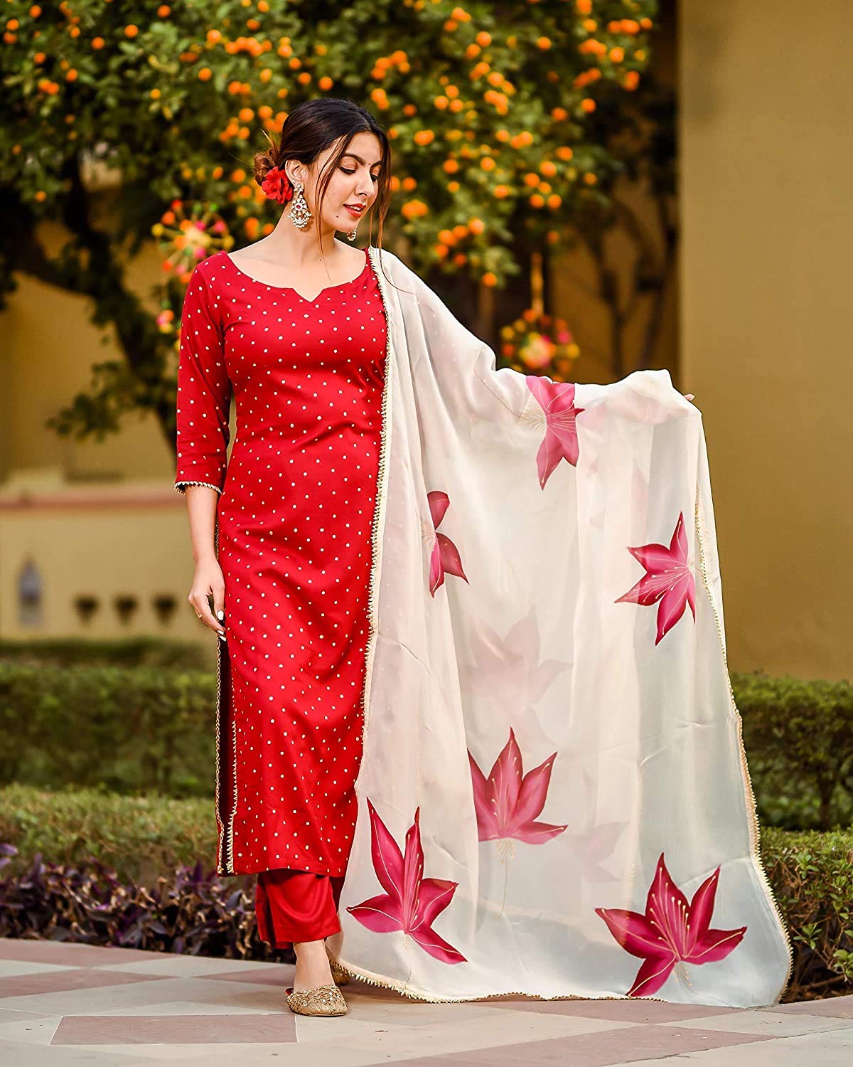 ANNI DESIGNER Women Rayon Printed Straight Kurta with Palazzos & Dupatta (DEB-Rayon SET4)