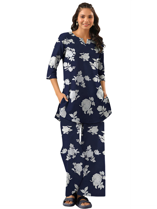 Tee Projekt Co Ord Set for Women Stylish | Kurta Set for Women Navy Blue