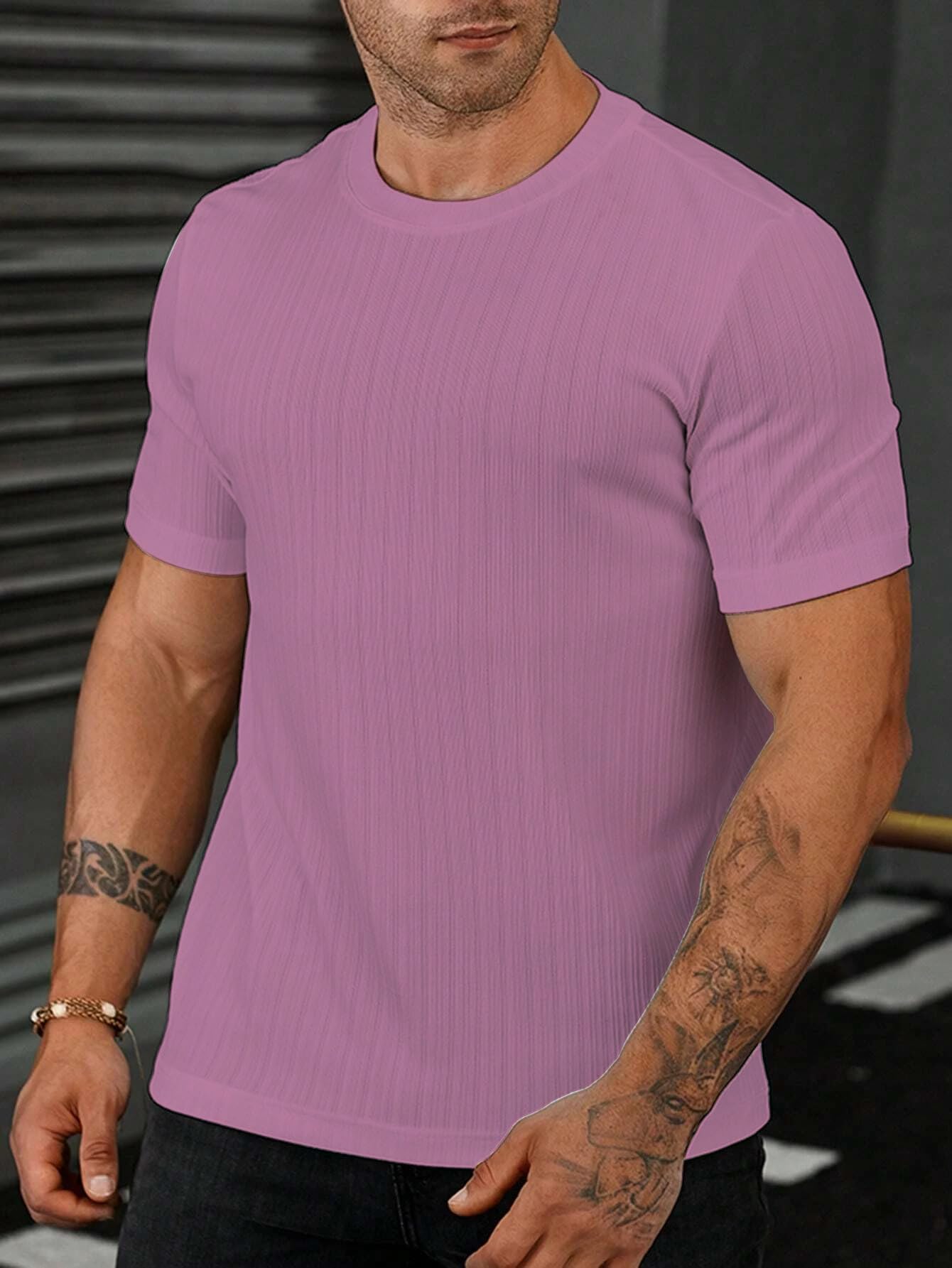 SMOWKLY Mens Solid Regular Fit T-Shirt (1286_Pink