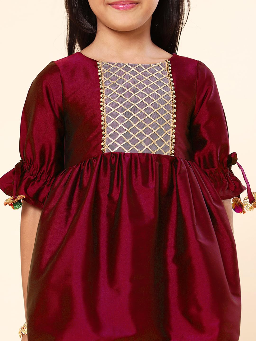 A.T.U.N. (All Things Uber Nice) Girls Pleated Gotta Patti Kurti With Dhoti Pants & Dupatta