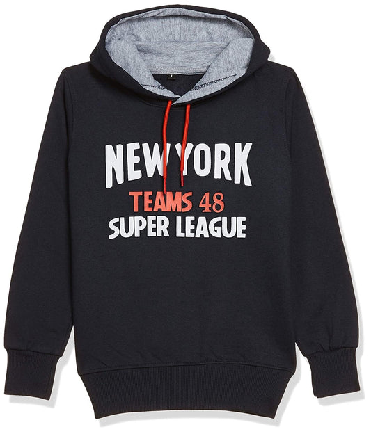 T2F Boys Cotton Regular Fit Hooded Sweatshirt Navy