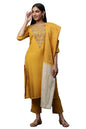 Aurelia Yellow Dori Embroidered Kurta, Trousers and Dupatta Set (Size: M)-24FEAS14663-704680