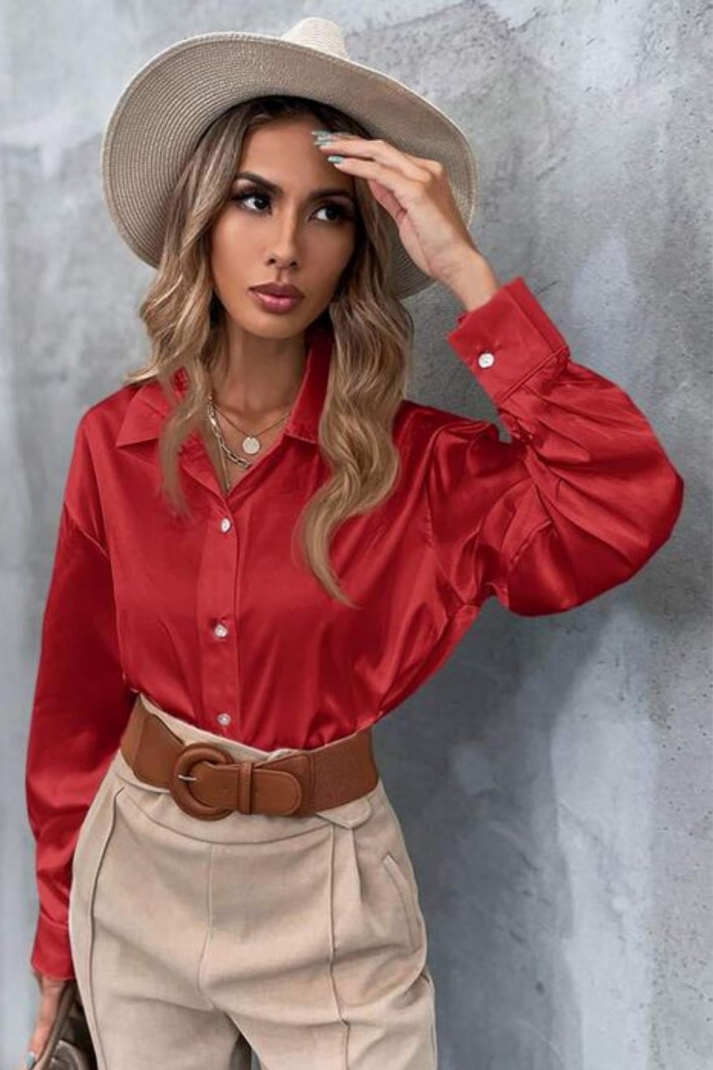 POPWINGS Women Polyester Solid Satin Shirt | Satin Shirts Stylish Western| Regular Fit and Full-Sleeves Casual and Semi-Formal S